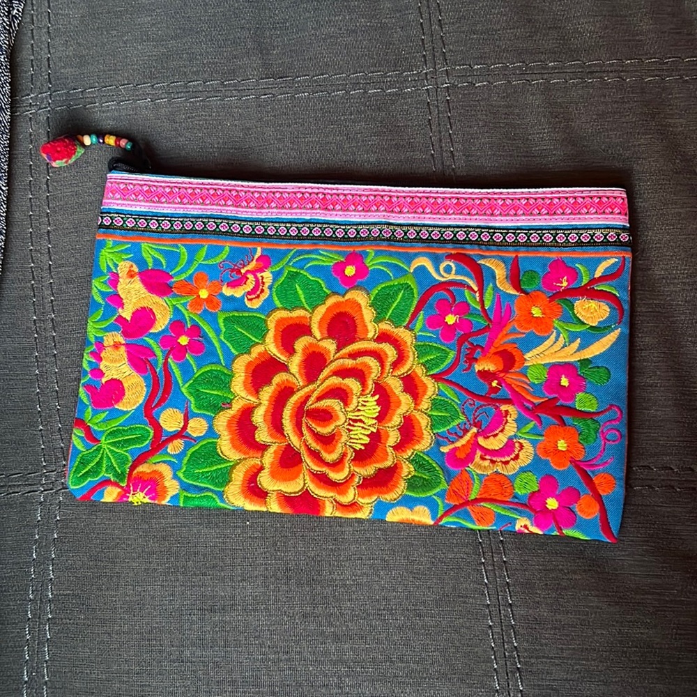Colorful Floral Boho Embroidered Bright Vacation Clutch made in Thailand